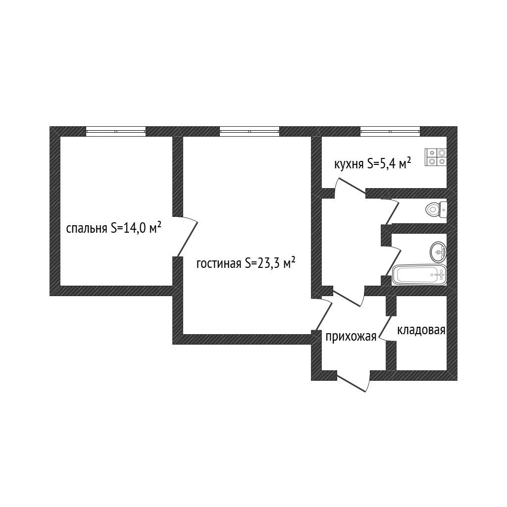 2-комнатная 55.7 м2 в ЖК undefined корпус null этаж 1