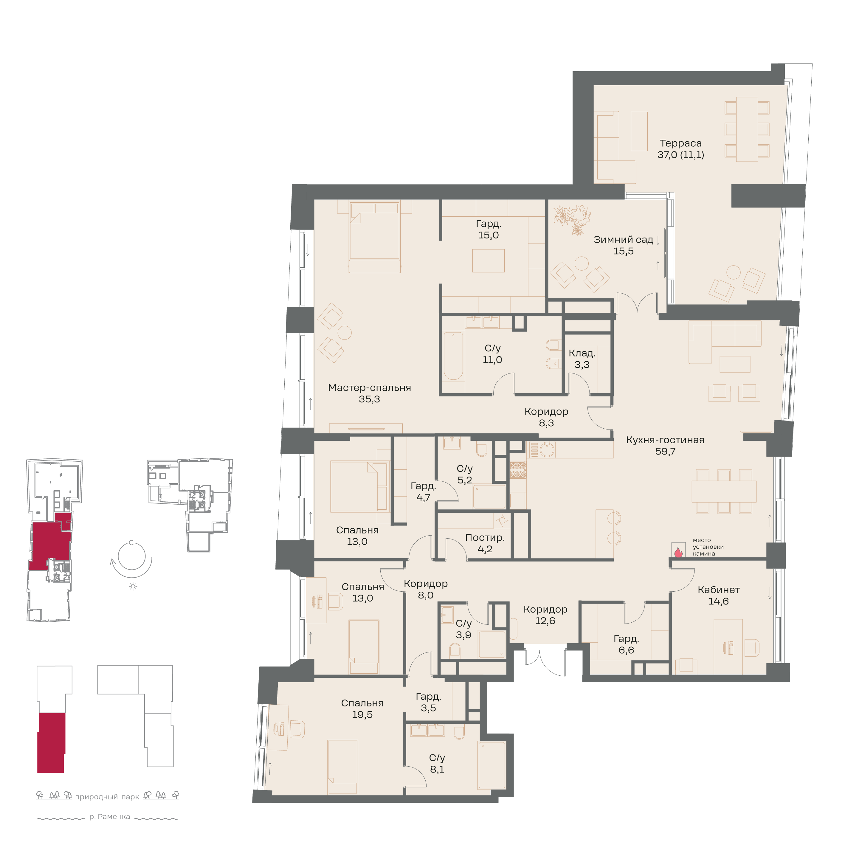 6-комнатная 276 м2 в ЖК Река корпус null этаж 13