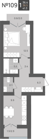 1-комнатная 38 м2 в ЖК Сальвадор корпус null этаж 4