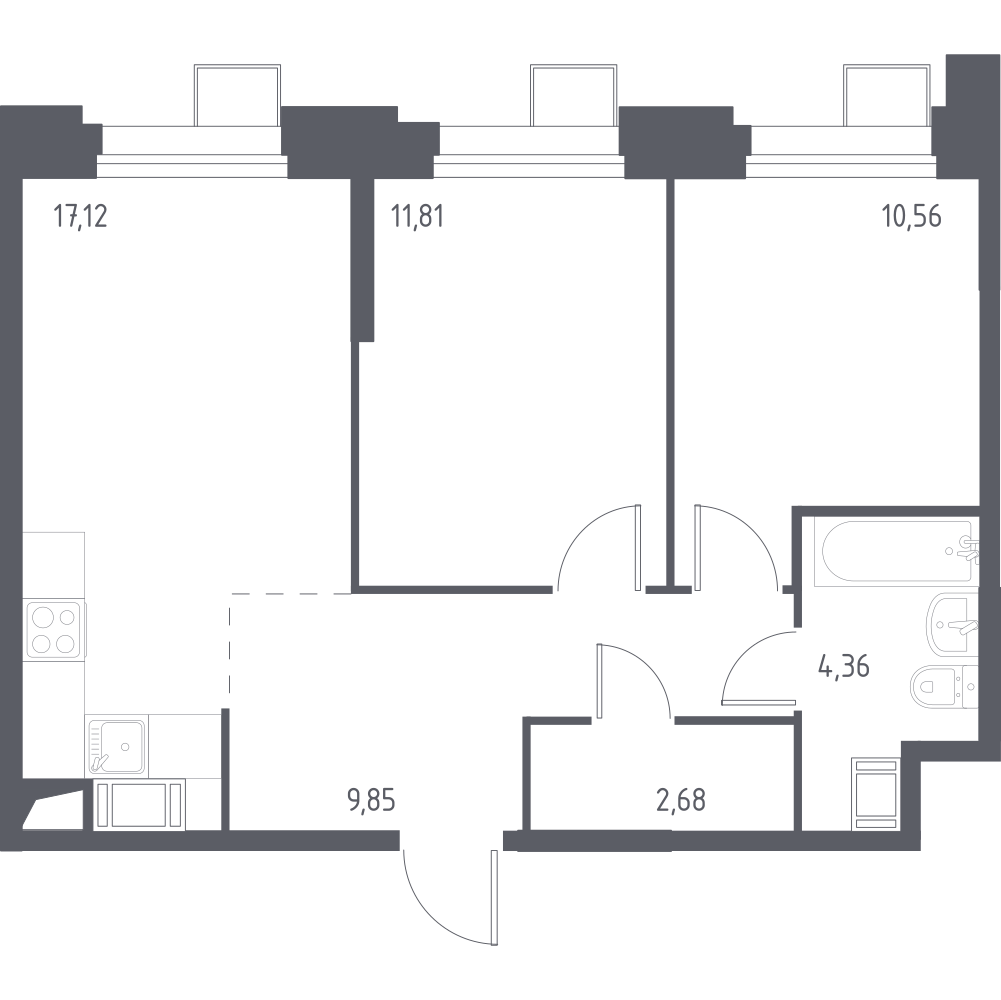 2-комнатная 56 м2 в ЖК Тропарево Парк корпус null этаж 13