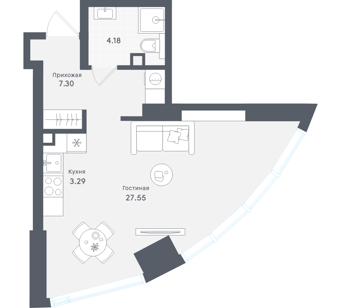 Студия 42 м2 в ЖК Solos корпус null этаж 13