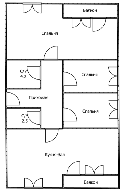 4-комнатная 95 м2 в ЖК undefined корпус null этаж 2