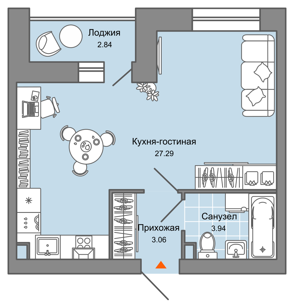 1-комнатная 36 м2 в ЖК Камаполис корпус null этаж 9