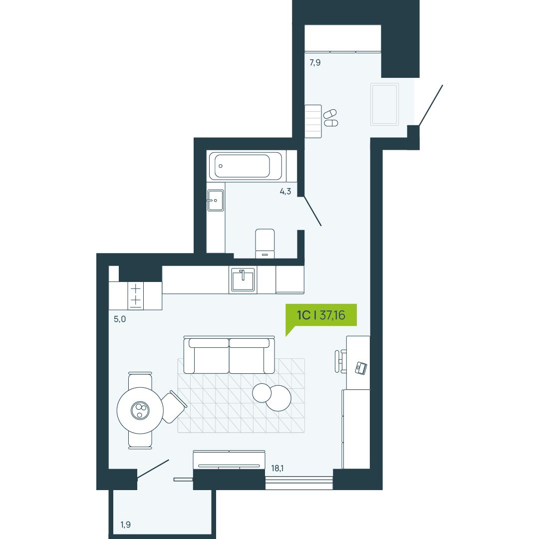 1-комнатная 37 м2 в ЖК Зоркий Парк корпус null этаж 1