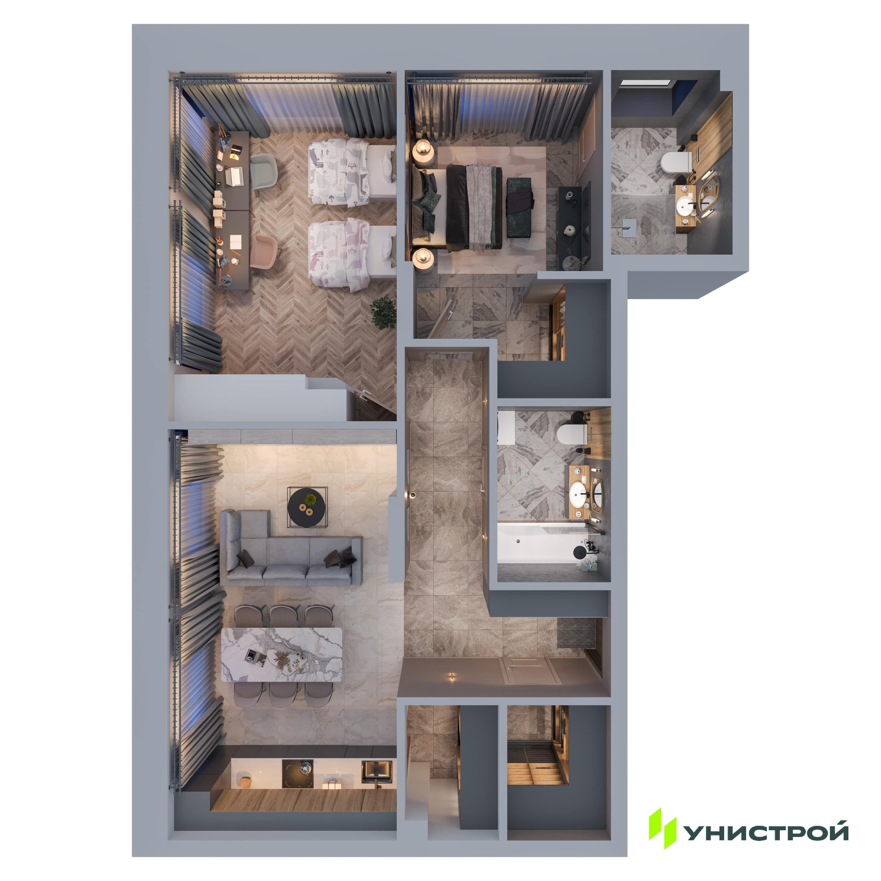 2-комнатная 77 м2 в ЖК ART City корпус null этаж 15