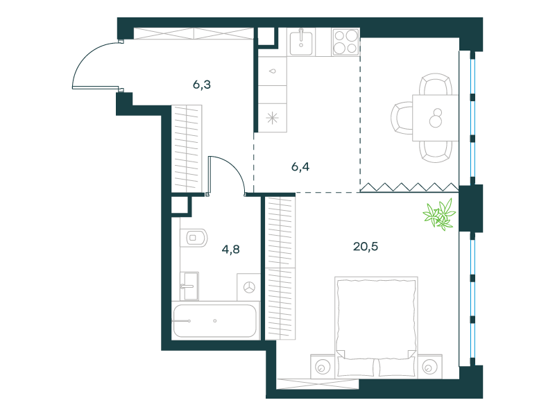 1-комнатная 38 м2 в ЖК Левел Южнопортовая корпус null этаж 24