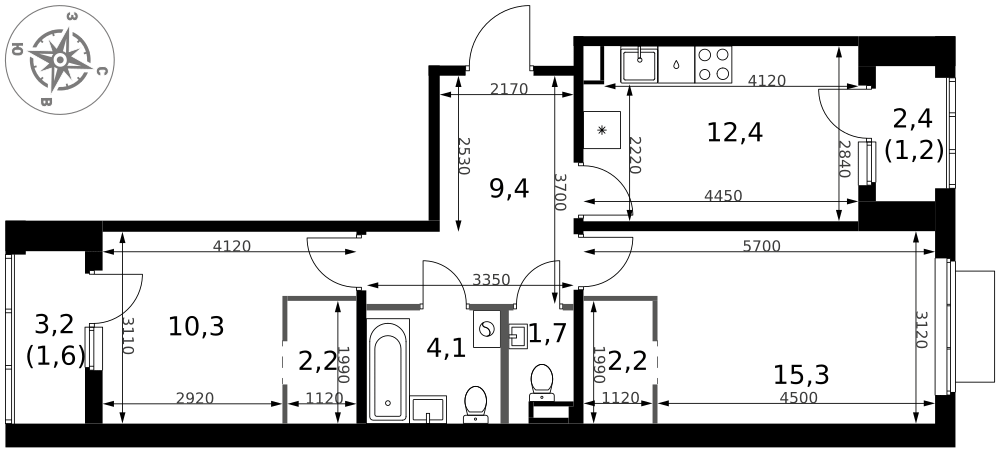 2-комнатная 60 м2 в ЖК 1-й Ясеневский корпус null этаж 5