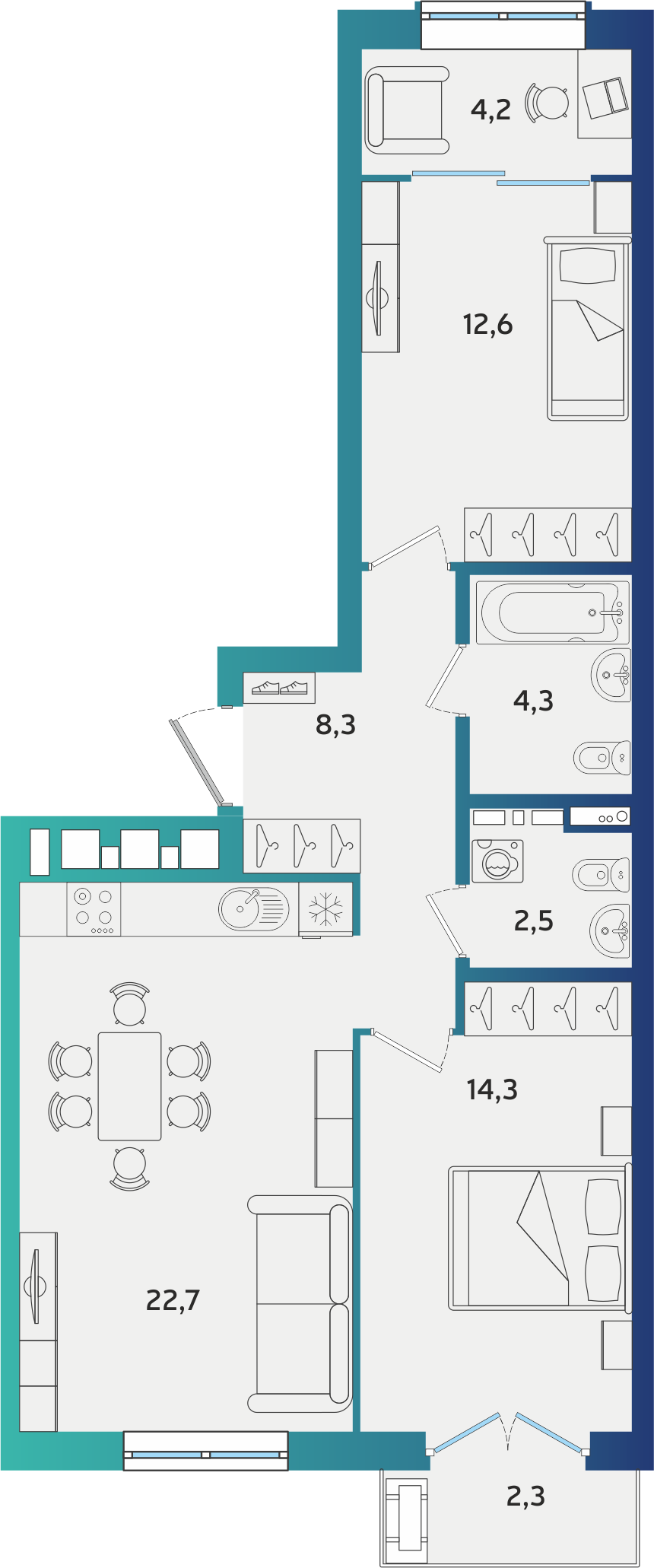 2-комнатная 69 м2 в ЖК Экополис корпус null этаж 8