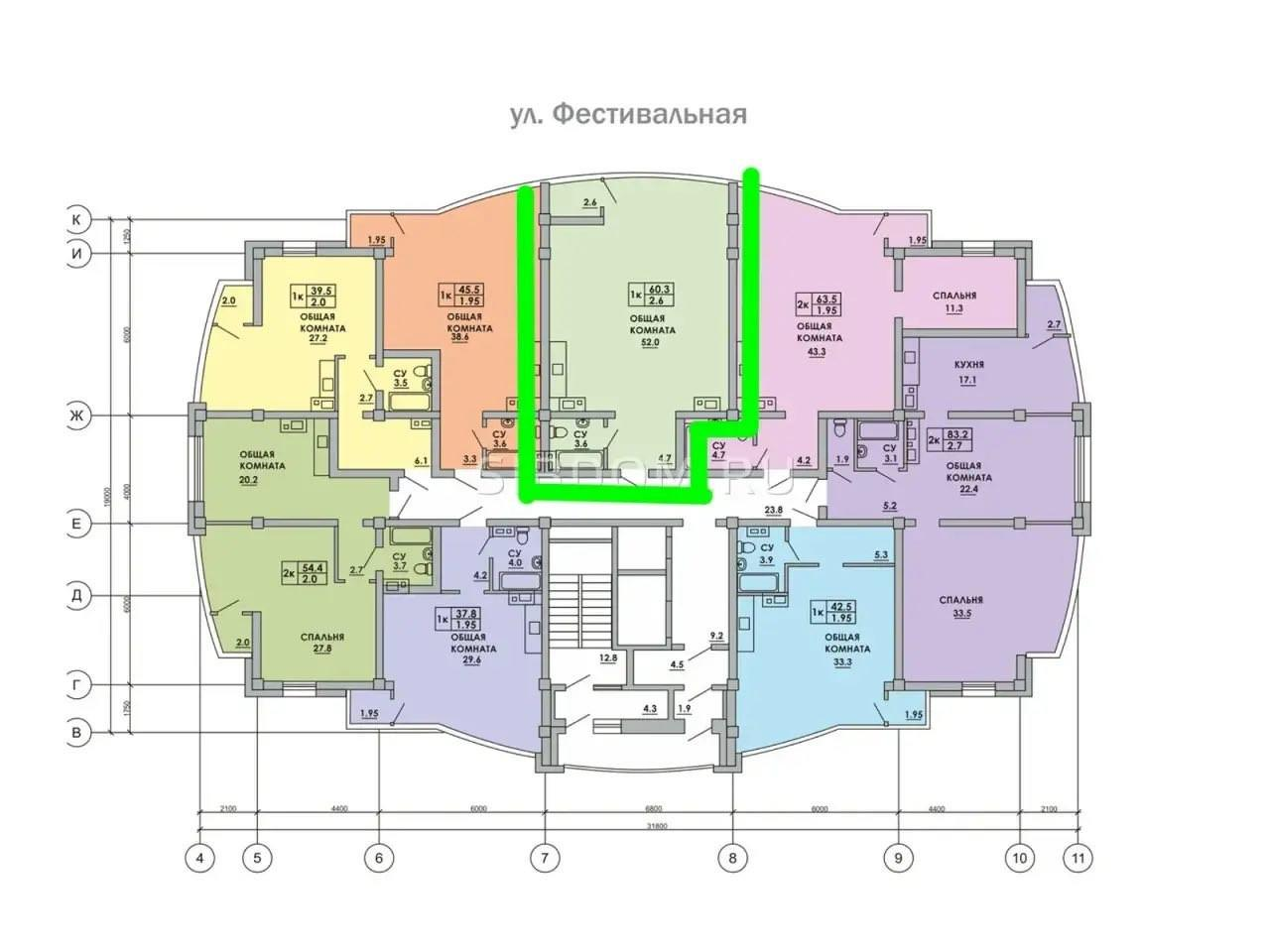 2-комнатная 60.3 м2 в ЖК undefined корпус null этаж 12