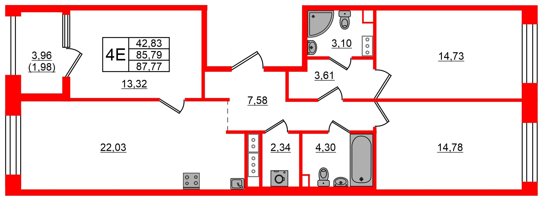 3-комнатная 87 м2 в ЖК Знатный корпус null этаж 9