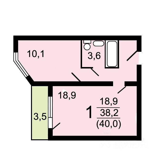 1-комнатная 37.7 м2 в ЖК undefined корпус null этаж 9