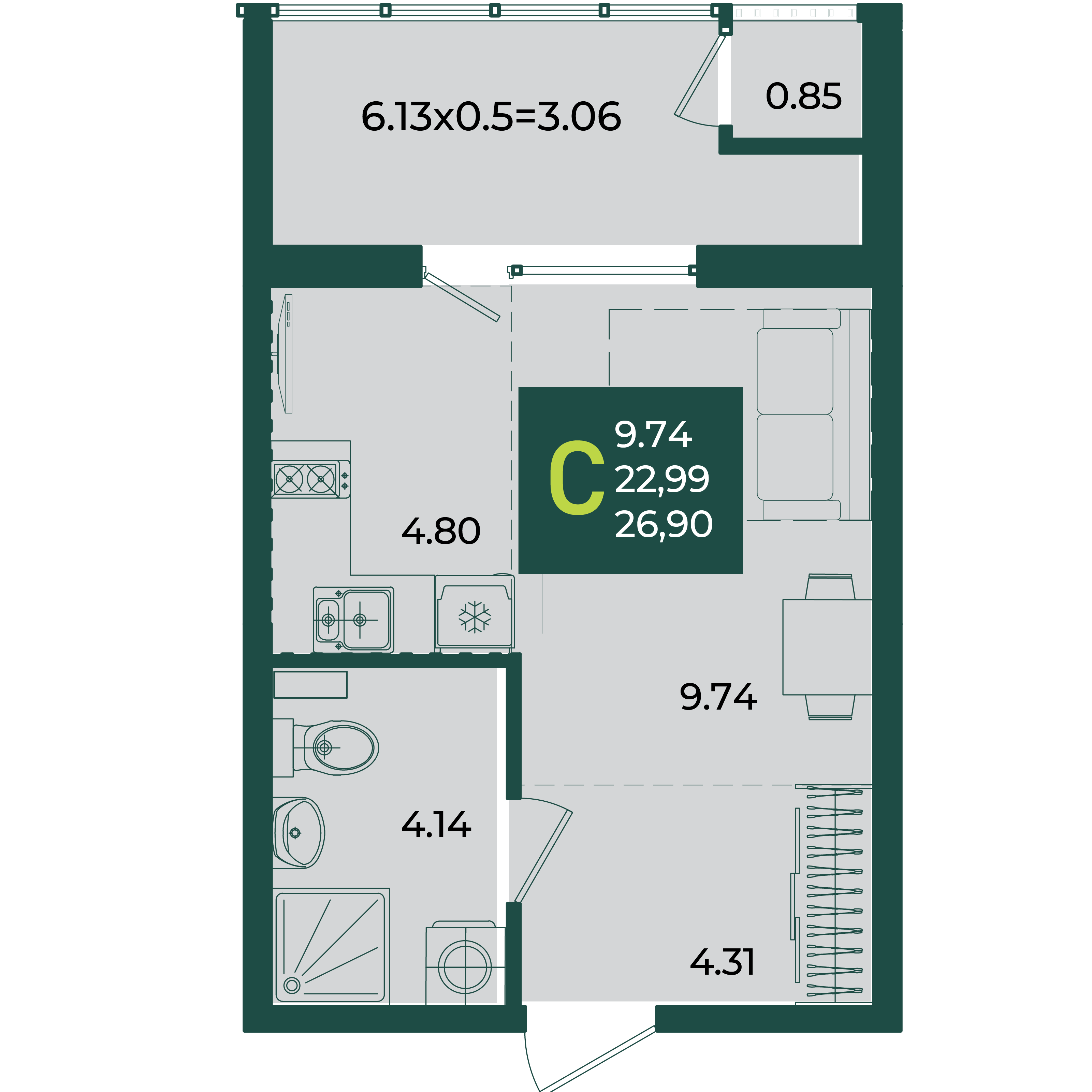 Студия 26 м2 в ЖК Образцово корпус null этаж 2