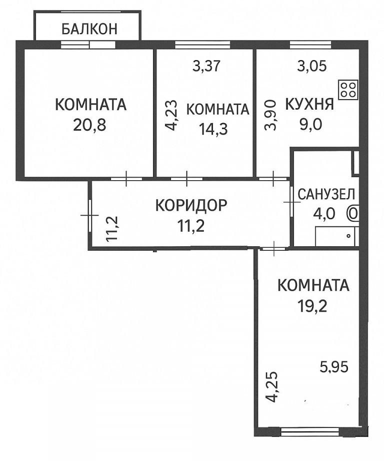 3-комнатная 78.2 м2 в ЖК undefined корпус null этаж 3