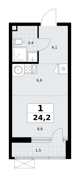 Студия 24 м2 в ЖК Родные кварталы корпус null этаж 2