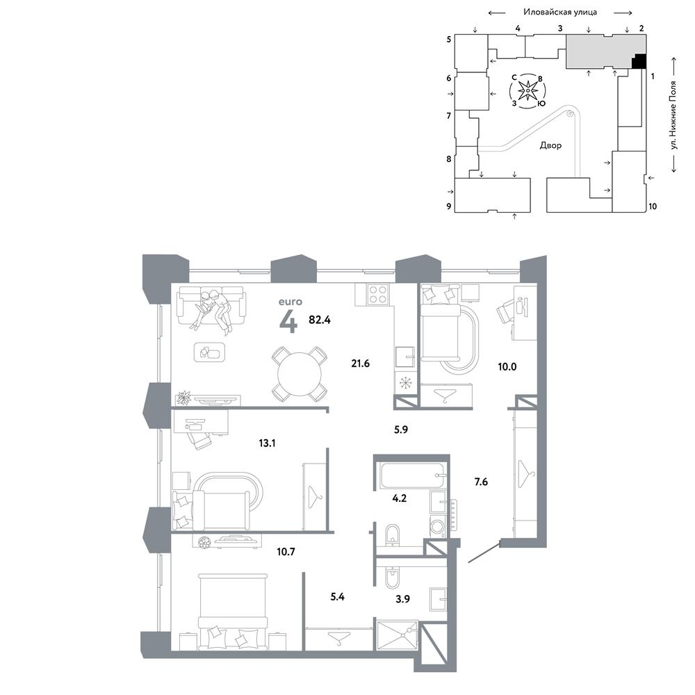 4-комнатная 82 м2 в ЖК Страна.Заречная корпус null этаж 15