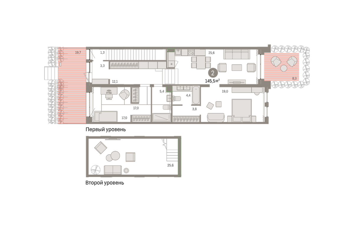 2-комнатная 145 м2 в ЖК Новин корпус null этаж 1