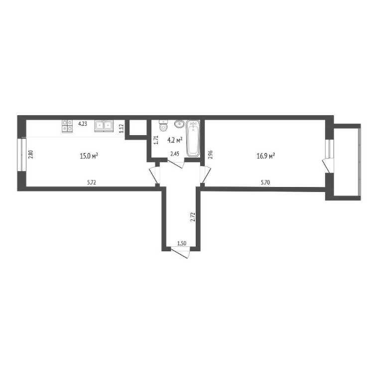 1-комнатная 40.8 м2 в ЖК undefined корпус null этаж 16