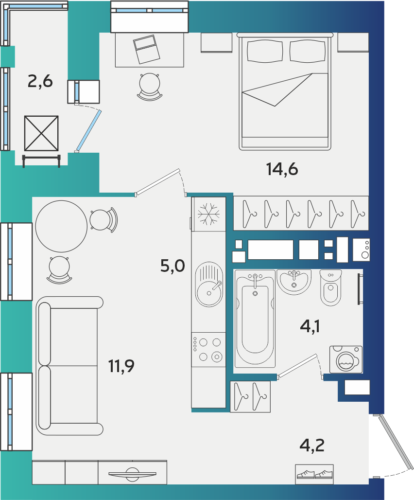2-комнатная 41 м2 в ЖК Васнецово корпус null этаж 15