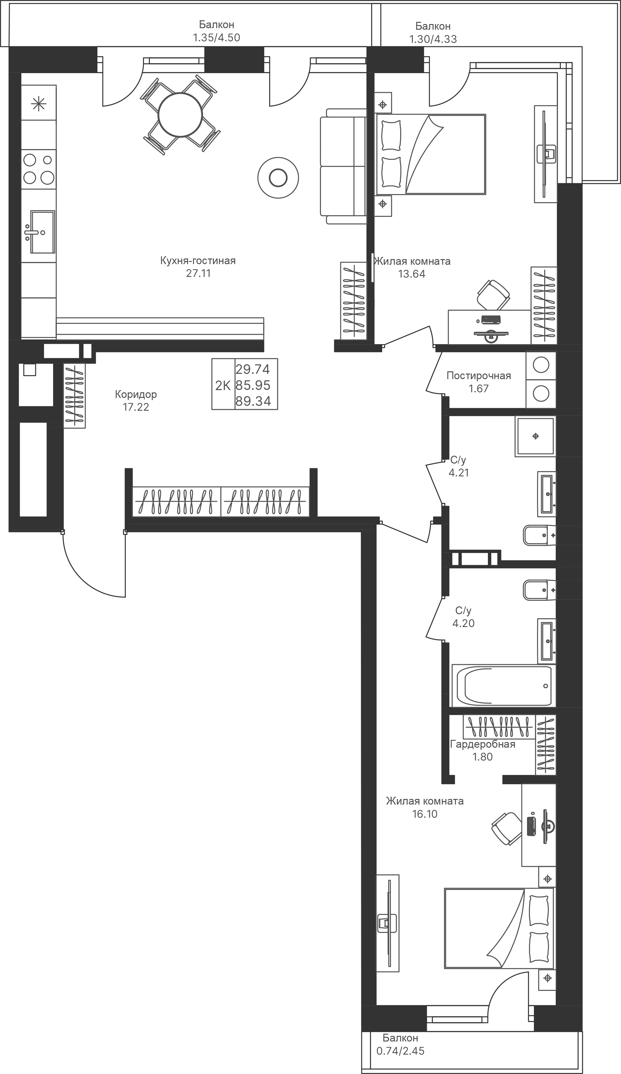 Студия 89 м2 в ЖК Мой Ритм корпус null этаж 2