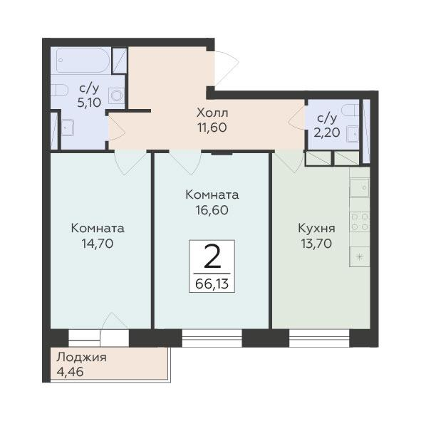 2-комнатная 66 м2 в ЖК Малаховский корпус null этаж 3