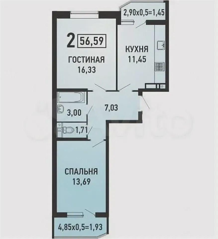 2-комнатная 57 м2 в ЖК undefined корпус null этаж 2