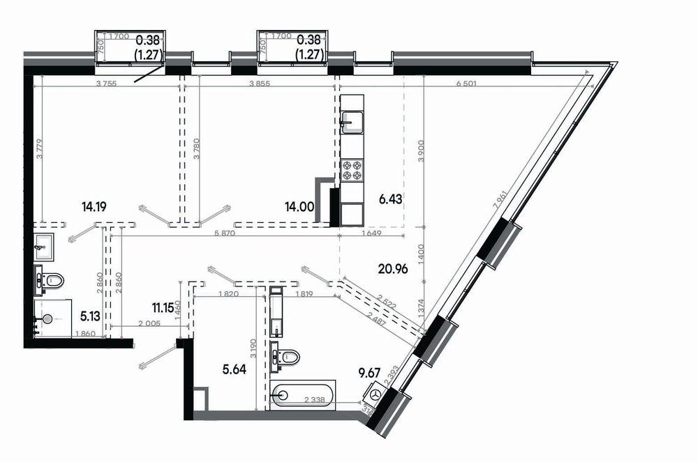 3-комнатная 87 м2 в ЖК Минтимер корпус null этаж 13