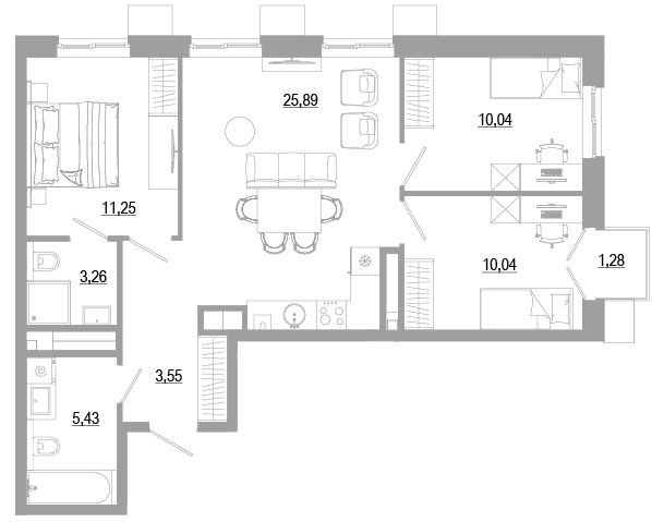 3-комнатная 70 м2 в ЖК РАЗУМ на Энергетической корпус null этаж 7