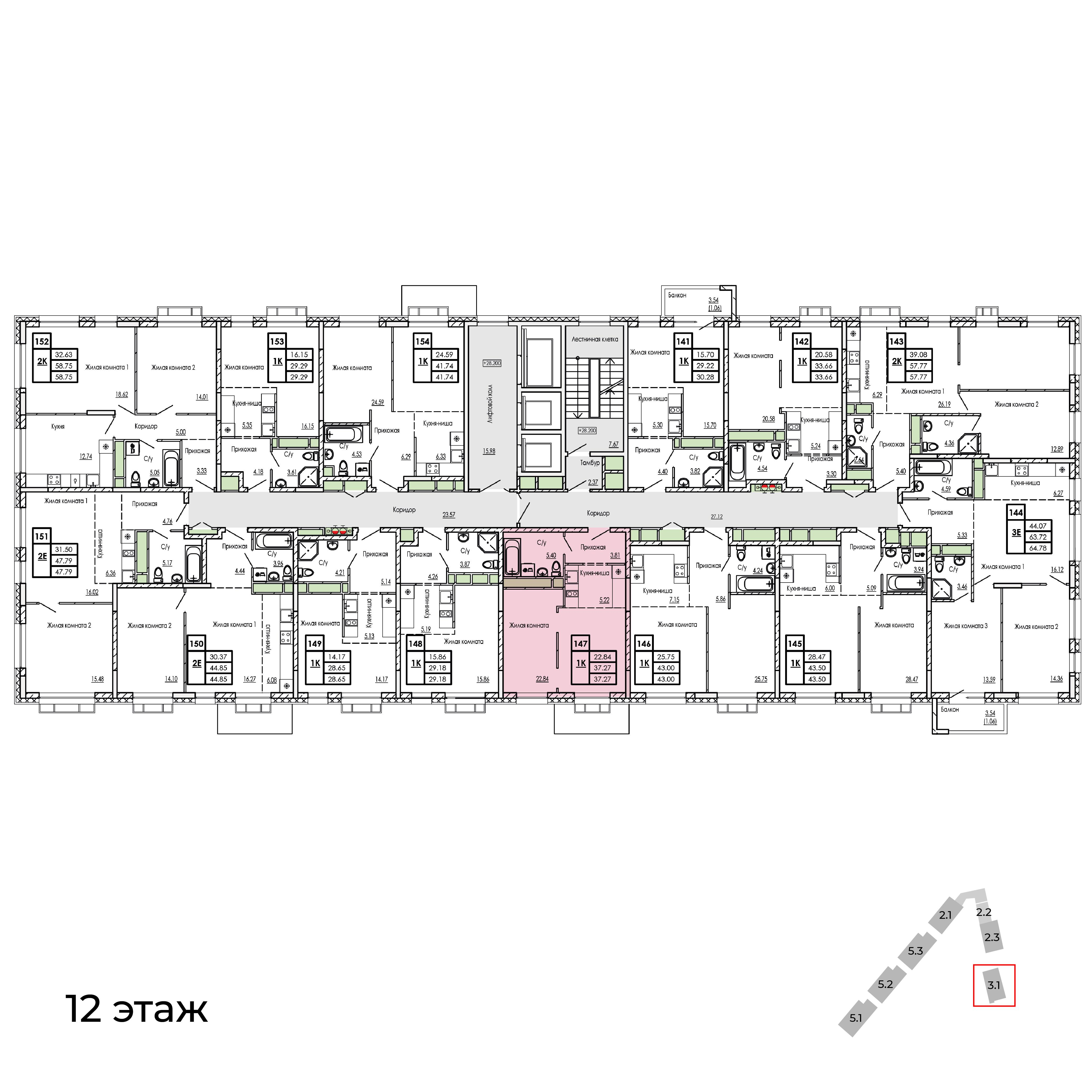 1-комнатная 37 м2 в ЖК Сенсация корпус null этаж 12