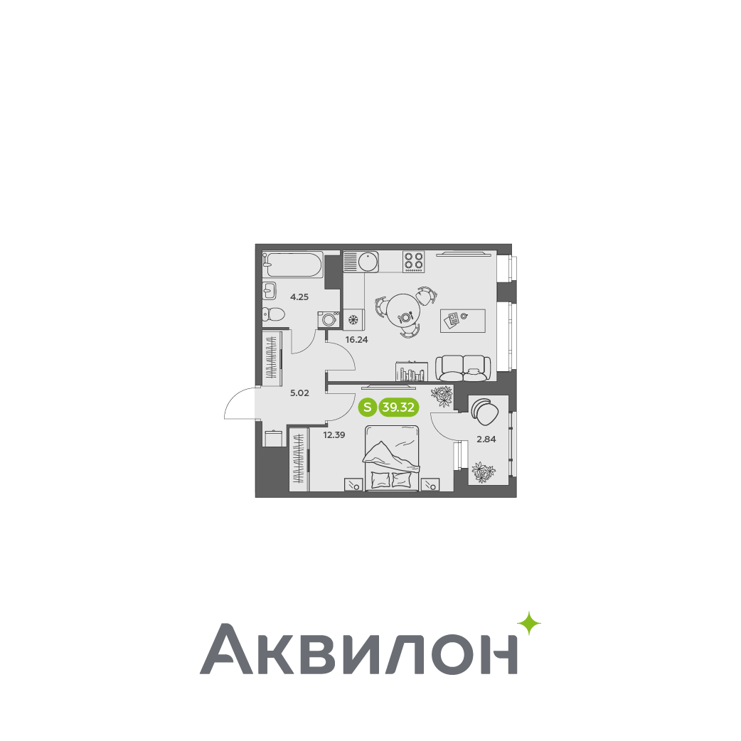 Студия 39 м2 в ЖК Аквилон АКВАРТАЛ корпус null этаж 9