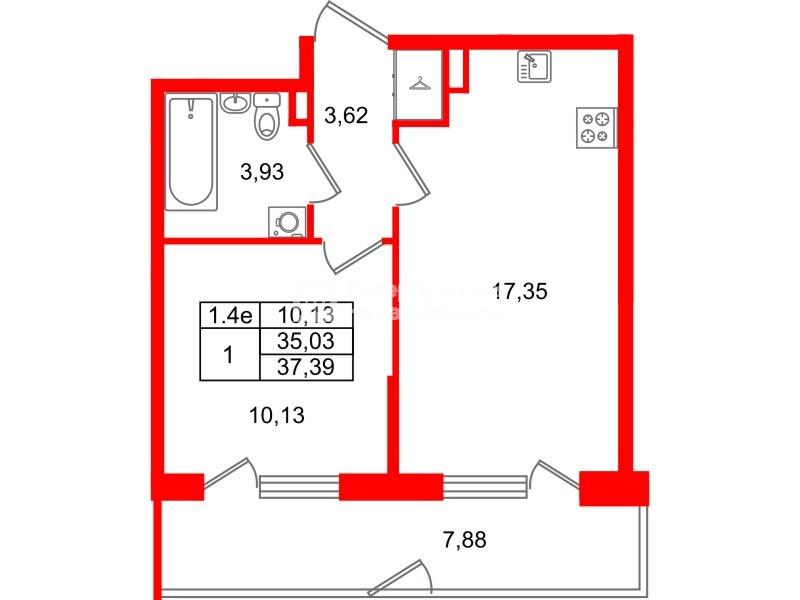 1-комнатная 35 м2 в ЖК Парадный ансамбль корпус null этаж 1
