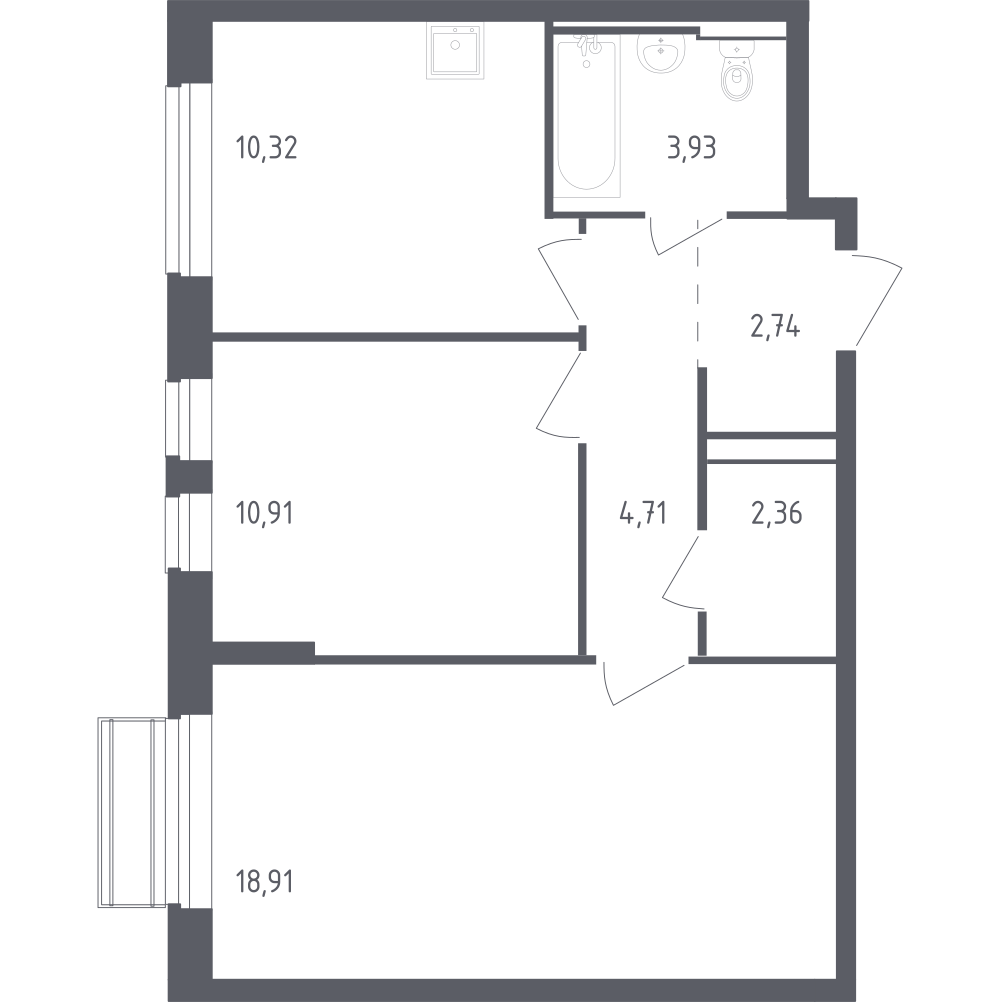 2-комнатная 53 м2 в ЖК Рублёвский Квартал корпус null этаж 3