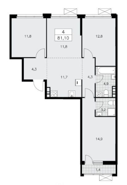 4-комнатная 81.1 м2 в ЖК undefined корпус null этаж 6
