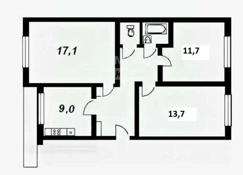 3-комнатная 66.8 м2 в ЖК undefined корпус null этаж 5