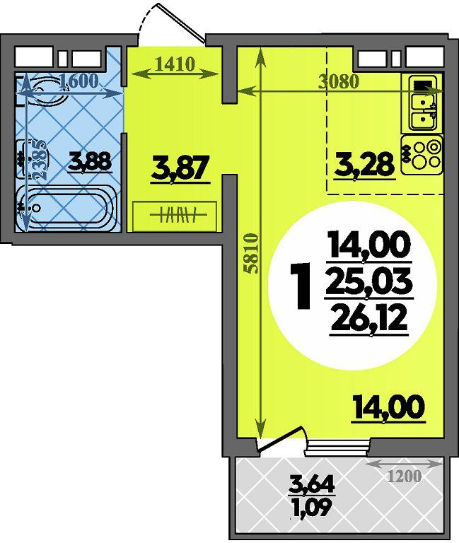 Студия 26 м2 в ЖК Платовский корпус null этаж 1