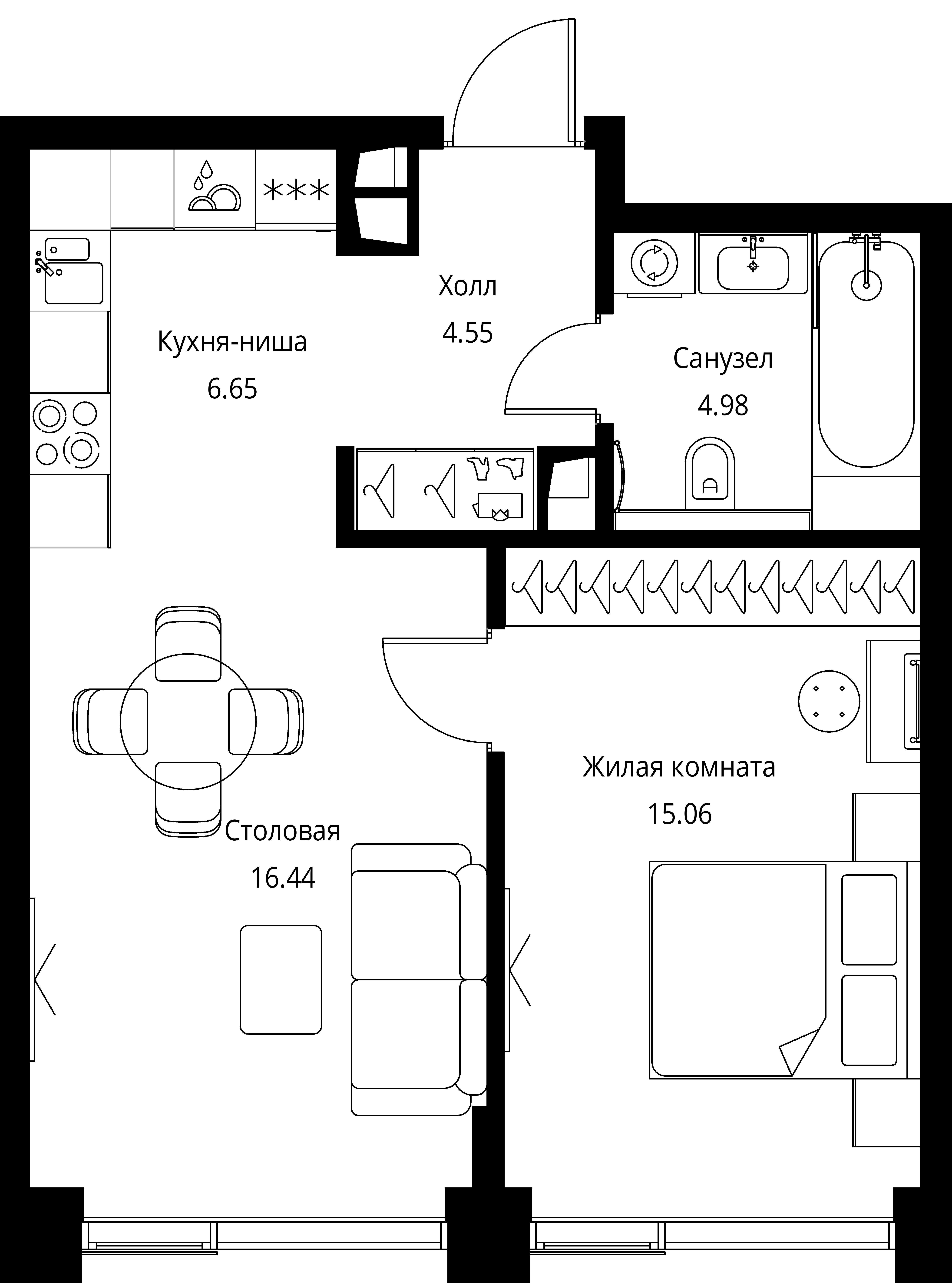 1-комнатная 47 м2 в ЖК Сити Бэй корпус null этаж 8
