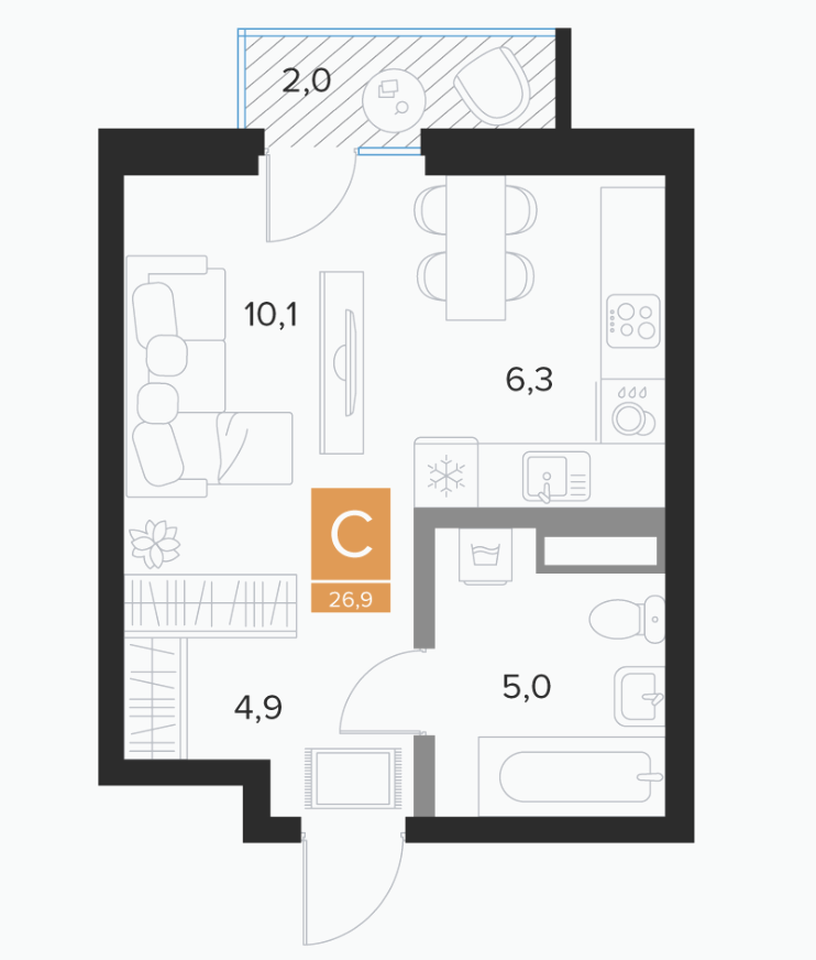 1-комнатная 35.9 м2 в ЖК undefined корпус null этаж 2