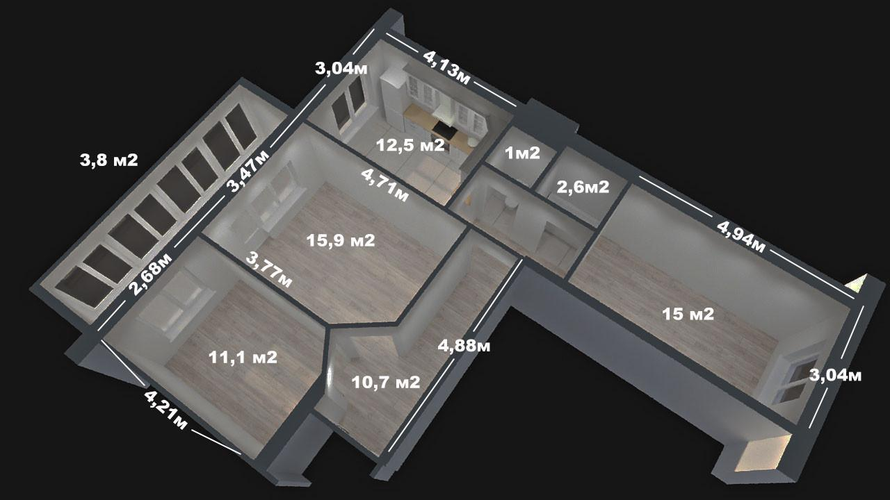 3-комнатная 72.6 м2 в ЖК undefined корпус null этаж 2