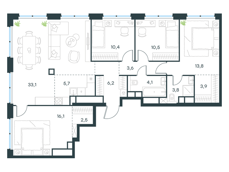 5-комнатная 113 м2 в ЖК Level Звенигородская корпус null этаж 52