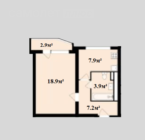 1-комнатная 38.6 м2 в ЖК undefined корпус undefined этаж null
