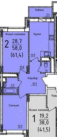2-комнатная 61 м2 в ЖК undefined корпус undefined этаж null
