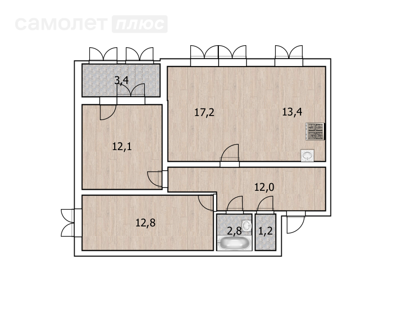 3-комнатная 71.5 м2 в ЖК undefined корпус undefined этаж 4