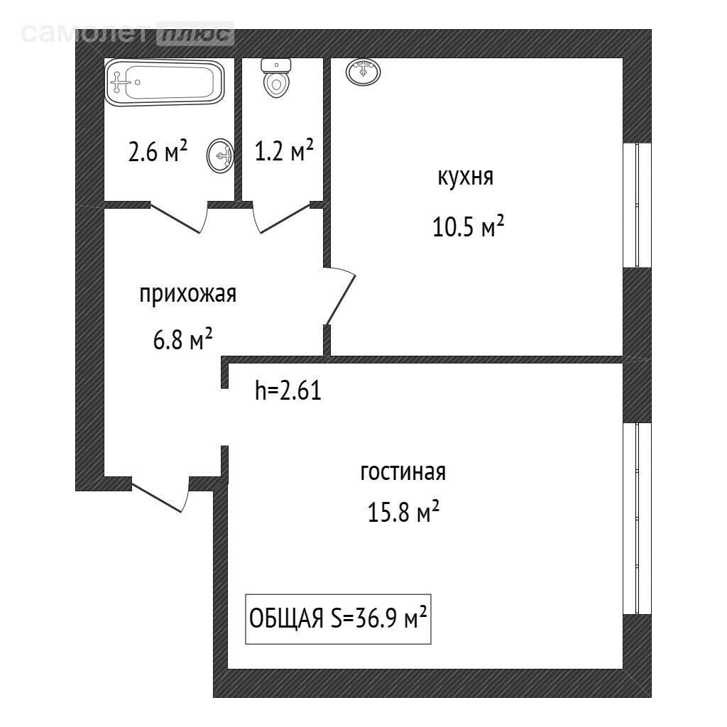 1-комнатная 36.9 м2 в ЖК undefined корпус undefined этаж null