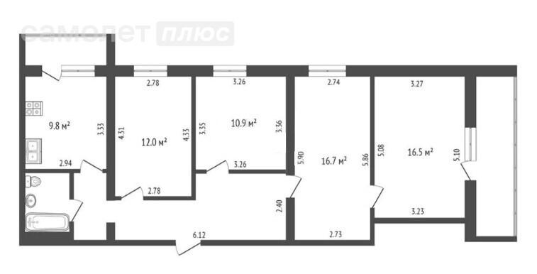 4-комнатная 83.8 м2 в ЖК undefined корпус undefined этаж 3