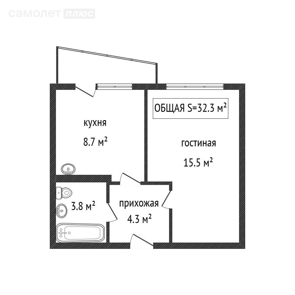 1-комнатная 32.7 м2 в ЖК undefined корпус undefined этаж null