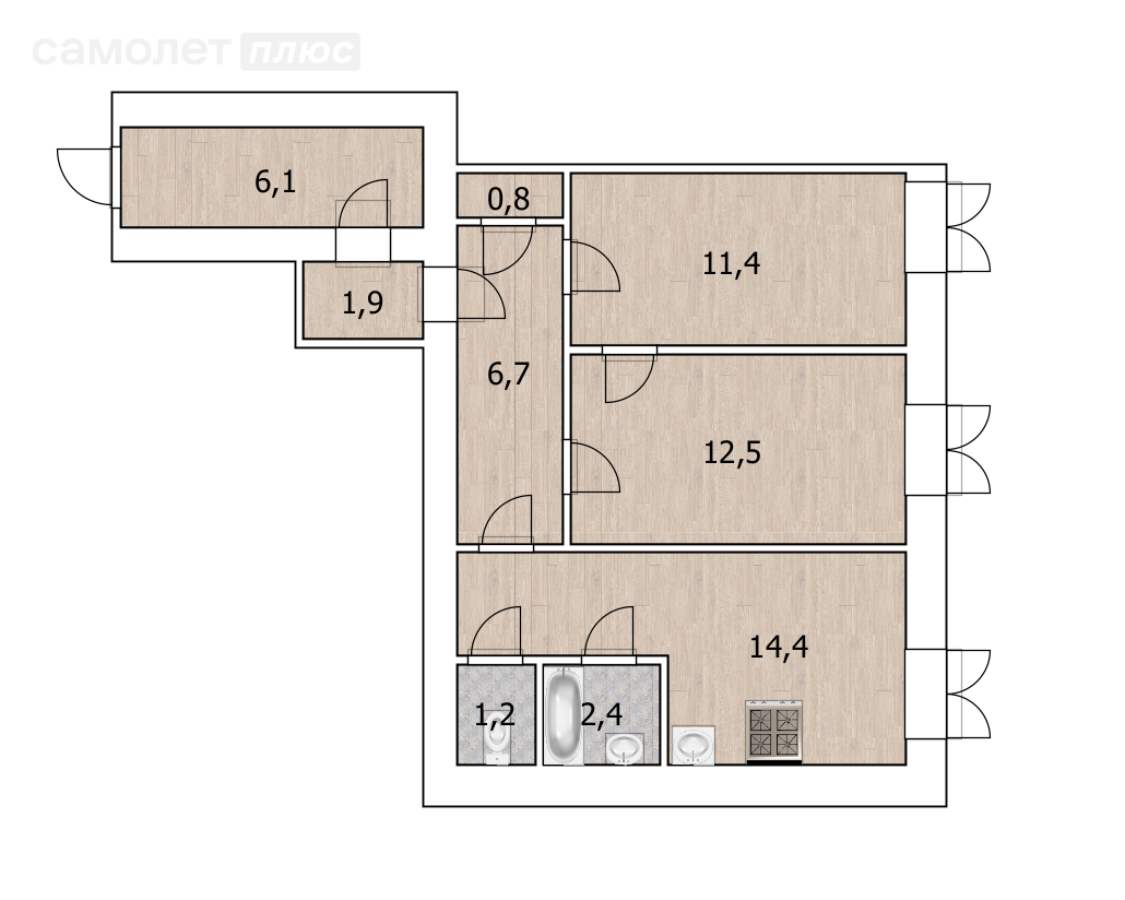 2-комнатная 57.4 м2 в ЖК undefined корпус undefined этаж null