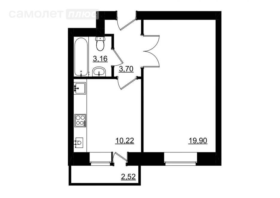 1-комнатная 37.3 м2 в ЖК undefined корпус undefined этаж 3