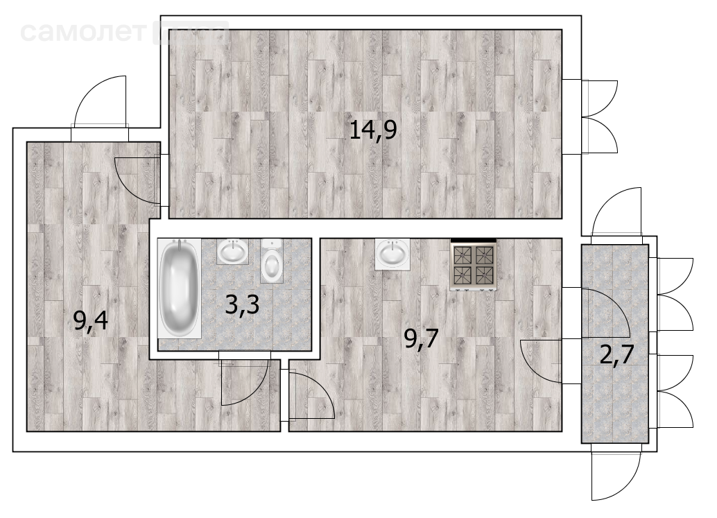 1-комнатная 37.3 м2 в ЖК undefined корпус undefined этаж 2