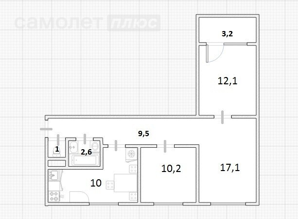 3-комнатная 62.7 м2 в ЖК undefined корпус undefined этаж 1