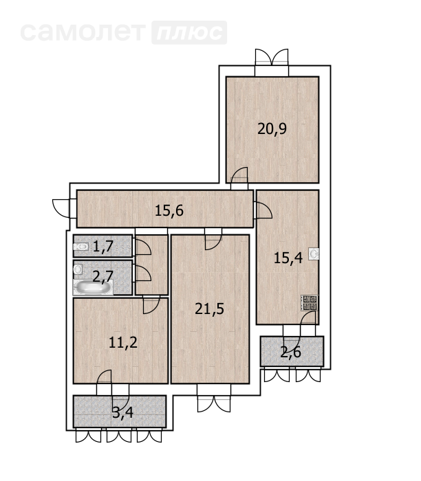 3-комнатная 92 м2 в ЖК undefined корпус undefined этаж 4