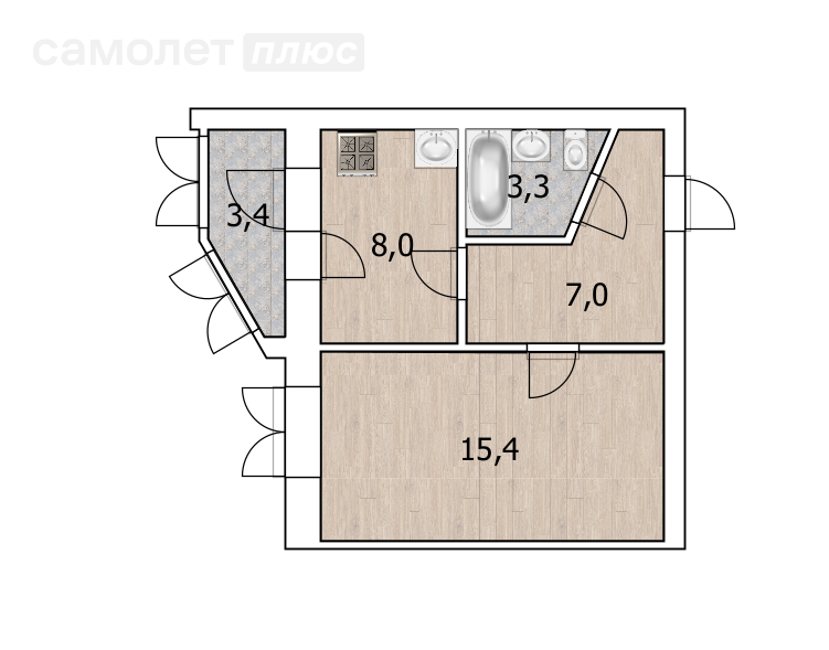 1-комнатная 35.4 м2 в ЖК undefined корпус undefined этаж null